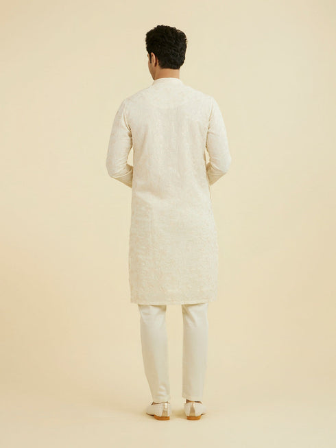 Manyavar Cream Georgette Ensemble Kurta Pajama