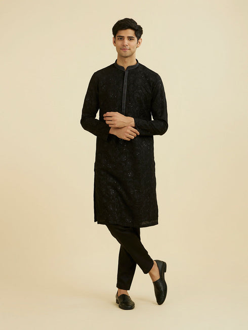 Manyavar Elegant Black Kurta Pajama