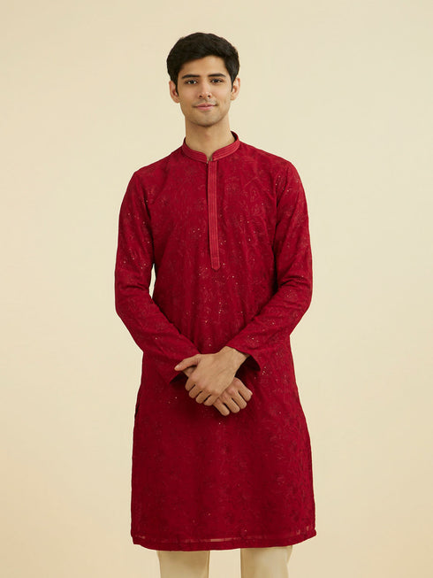 Manyavar Radiant Red Festive Kurta Set