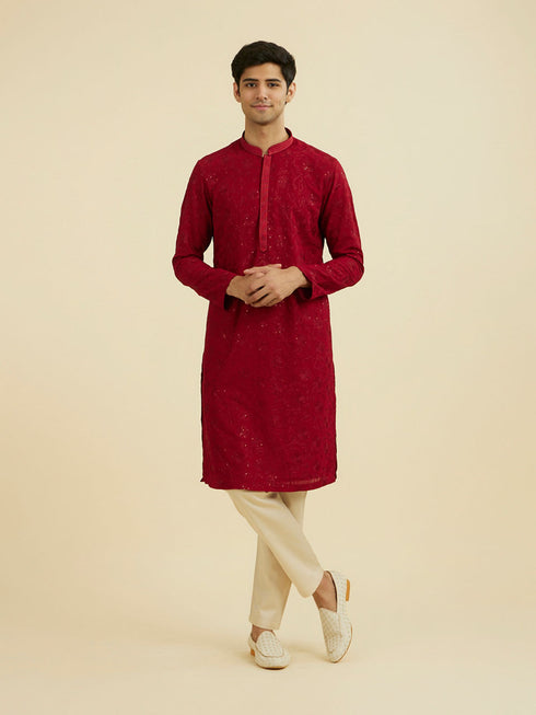 Manyavar Radiant Red Festive Kurta Set