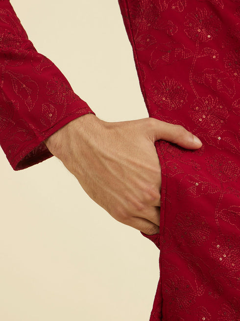 Manyavar Radiant Red Festive Kurta Set