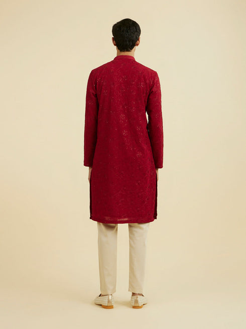 Manyavar Radiant Red Festive Kurta Set