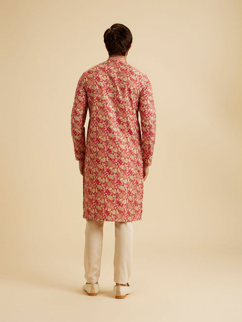 Manyavar Radiant Coral Ensemble Kurta Pajama