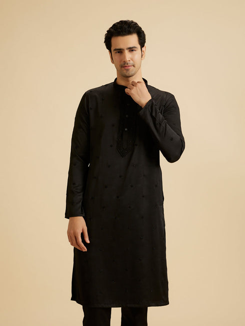 Manyavar Elegant Black Kurta Pajama Set