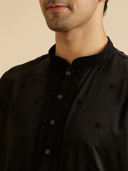Manyavar Elegant Black Kurta Pajama Set