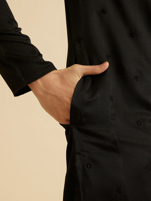 Manyavar Elegant Black Kurta Pajama Set