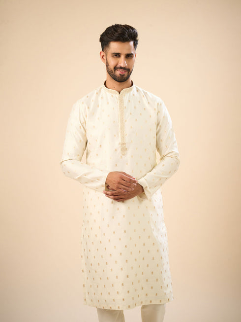 Manyavar Cream Extravagance Kurta Pajama