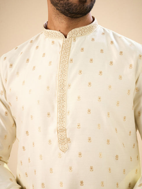 Manyavar Cream Extravagance Kurta Pajama
