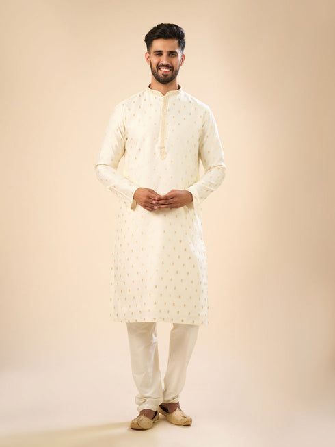 Manyavar Cream Extravagance Kurta Pajama