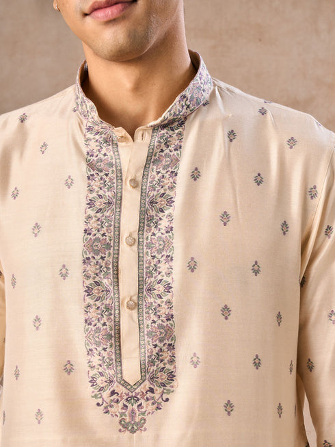 Manyavar Beige Bliss Kurta Pajama