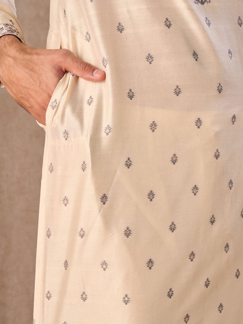Manyavar Beige Bliss Kurta Pajama