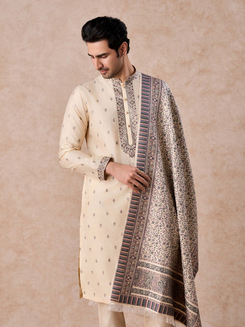 Manyavar Swanky Beige Kurta Pajama Dupatta Set