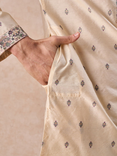 Manyavar Swanky Beige Kurta Pajama Dupatta Set