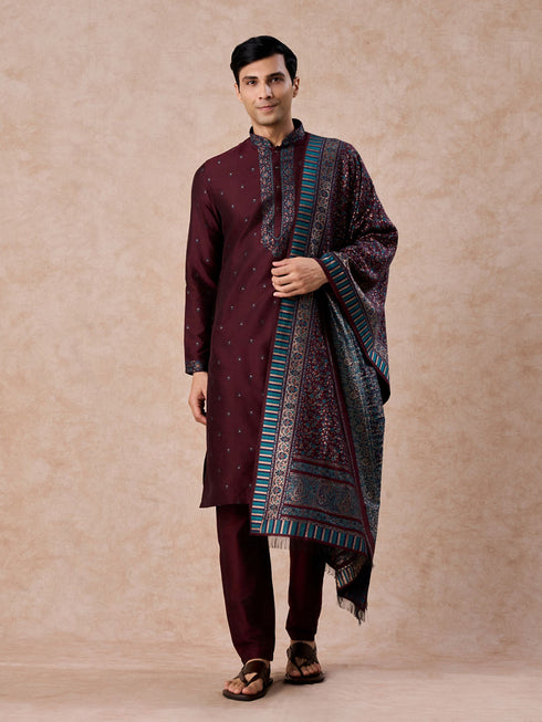 Manyavar Wine Royal Elegance Kurta Pajama