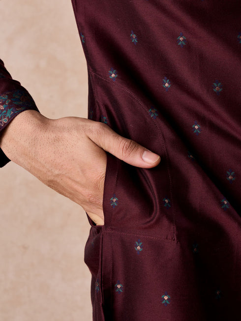 Manyavar Wine Royal Elegance Kurta Pajama