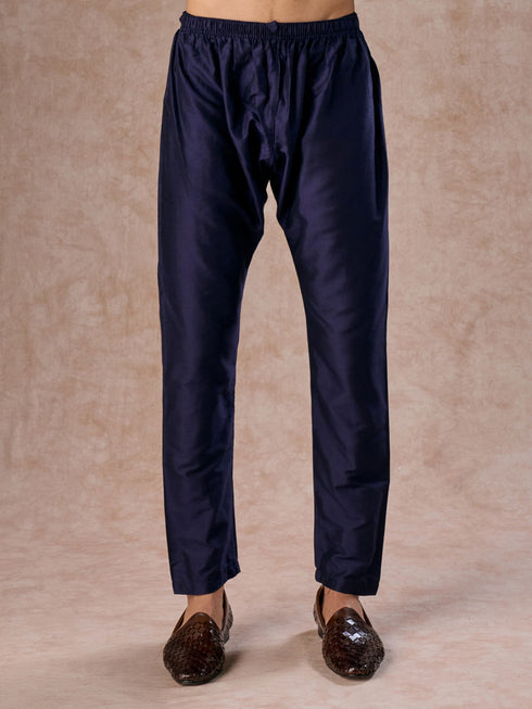 Manyavar Intricate Dark Blue Celebration Kurta Pajama Dupatta