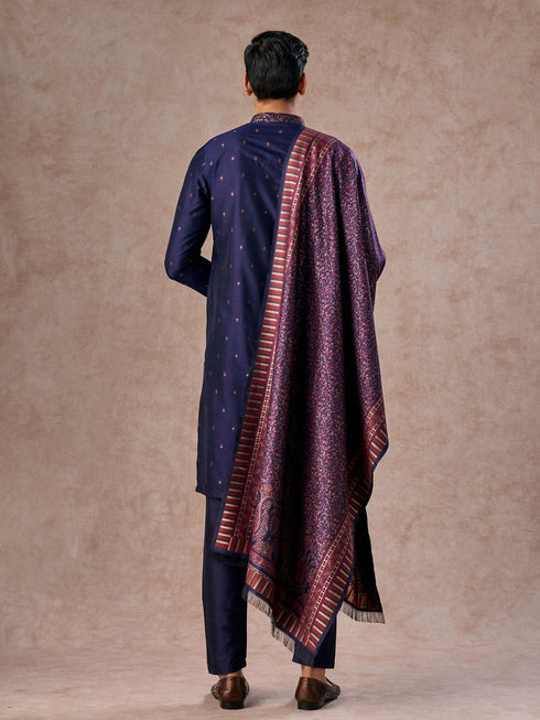 Manyavar Intricate Dark Blue Celebration Kurta Pajama Dupatta