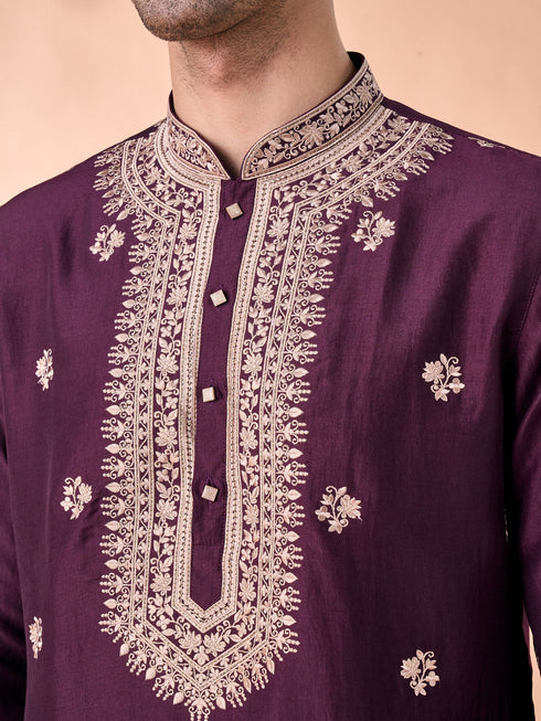 Manyavar Wine Divine Elegance Kurta Pajama