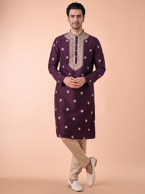 Manyavar Wine Divine Elegance Kurta Pajama