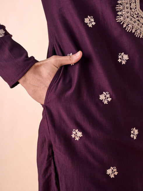 Manyavar Wine Divine Elegance Kurta Pajama