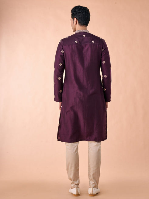 Manyavar Wine Divine Elegance Kurta Pajama