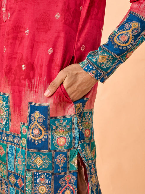 Manyavar Radiant Red Kurta Patiala