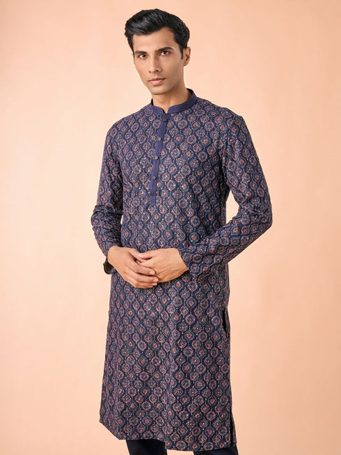 Manyavar Dark Blue Enchanting Kurta Pajama