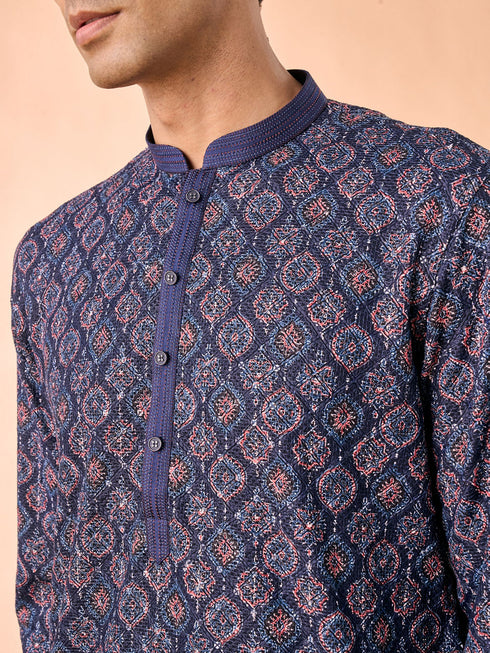 Manyavar Dark Blue Enchanting Kurta Pajama