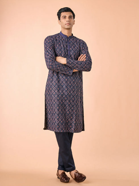 Manyavar Dark Blue Enchanting Kurta Pajama