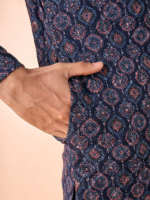 Manyavar Dark Blue Enchanting Kurta Pajama