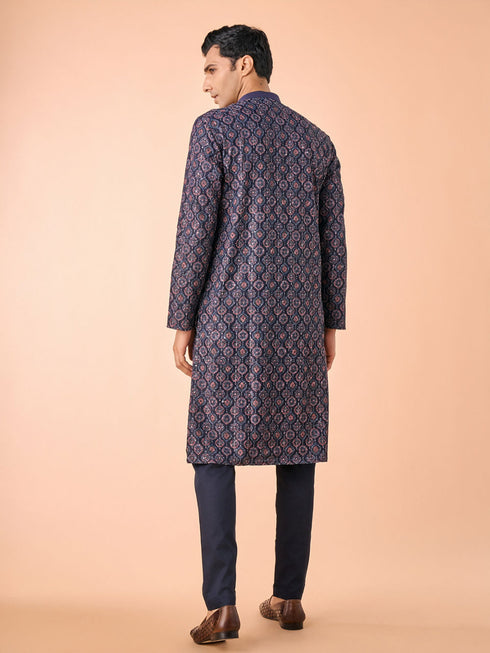 Manyavar Dark Blue Enchanting Kurta Pajama