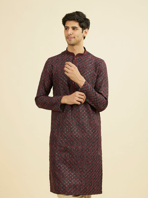 Manyavar Maroon Elegance Kurta Pajama