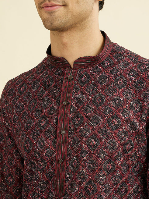 Manyavar Maroon Elegance Kurta Pajama