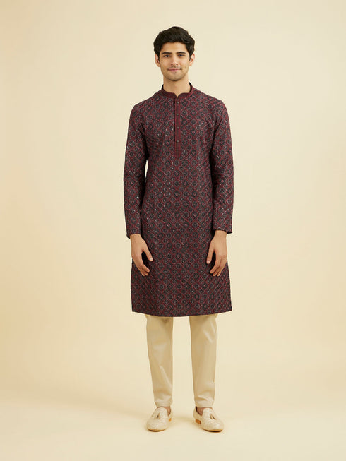 Manyavar Maroon Elegance Kurta Pajama