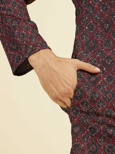 Manyavar Maroon Elegance Kurta Pajama