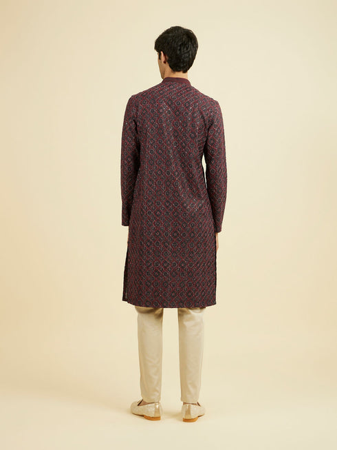 Manyavar Maroon Elegance Kurta Pajama