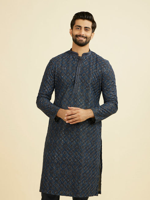 Manyavar Mid Blue Charisma Kurta Pajama