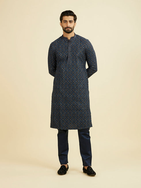 Manyavar Mid Blue Charisma Kurta Pajama