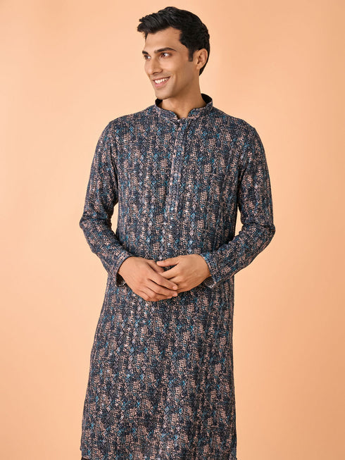 Manyavar Teal Blue Extravaganza Kurta Pajama