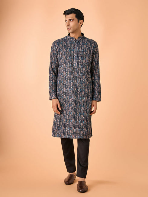 Manyavar Teal Blue Extravaganza Kurta Pajama