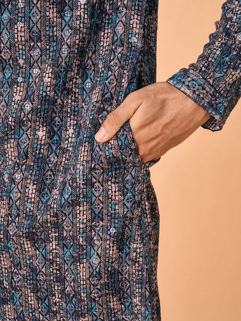Manyavar Teal Blue Extravaganza Kurta Pajama