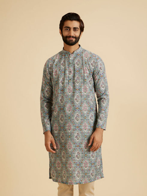 Manyavar Aqua Green Exquisite Kurta Pajama