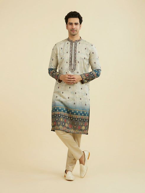 Manyavar Greyish Blue Kurta Pajama