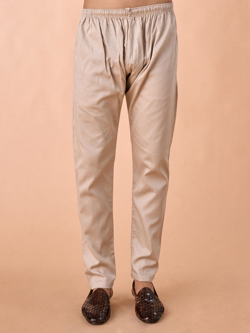 Manyavar Elegant Beige Kurta Pajama Set