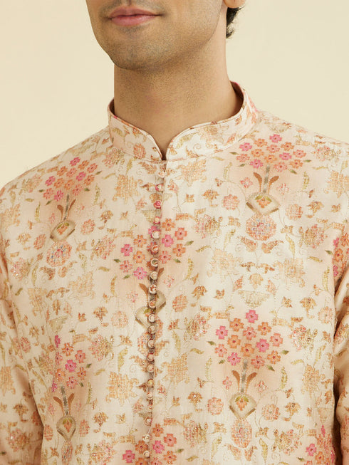 Manyavar Peach Kurta Pant Set