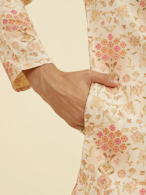 Manyavar Peach Kurta Pant Set