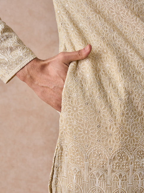 Manyavar Glittering Gold Kurta Pajama