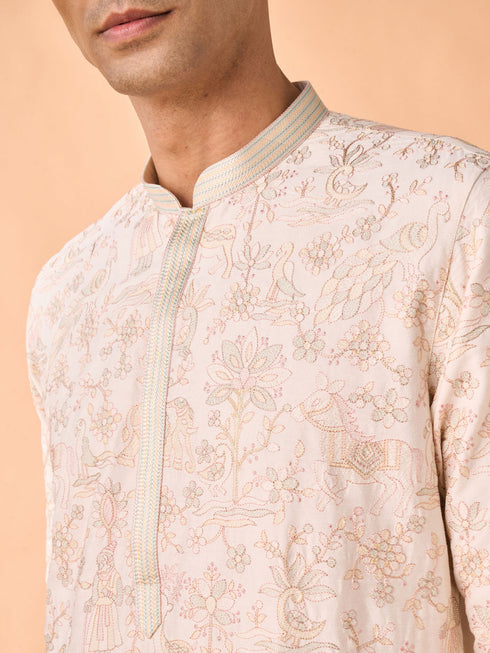 Manyavar Cream Delight Kurta Pajama