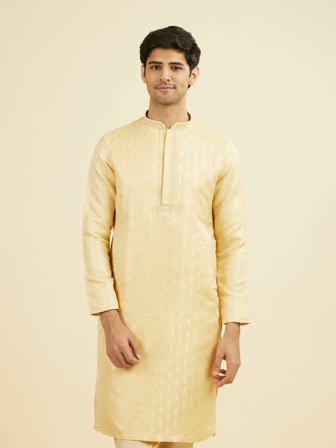 Manyavar Beige Brocade Elegance Kurta Pajama