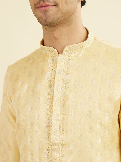 Manyavar Beige Brocade Elegance Kurta Pajama